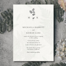 Botanical Leaf Grey Monogram Wedding Invitation