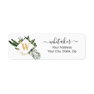 Botanical Leaf Monogram, Script Name Address