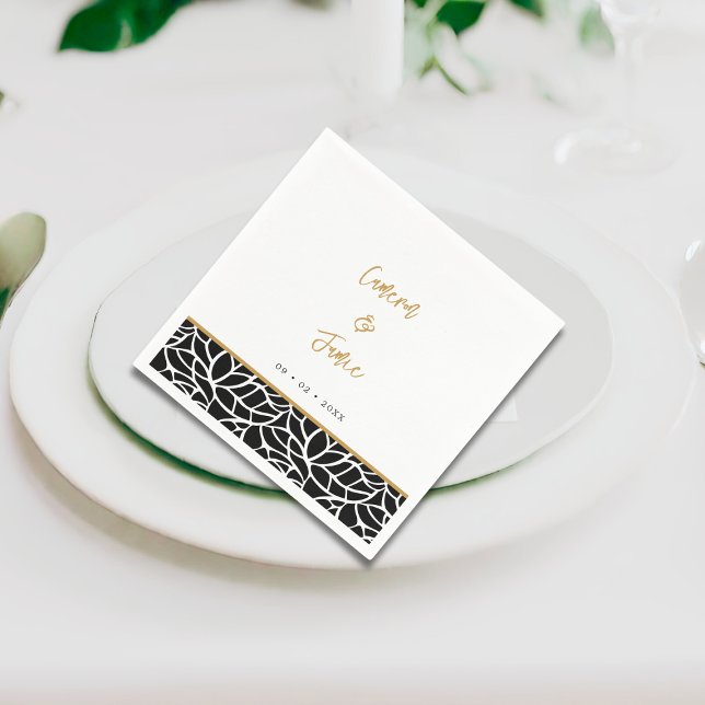 Botanical Leaf Pattern Border Names Date Wedding Napkin (Botanical Leaf Pattern Border Names Date Wedding Napkins)