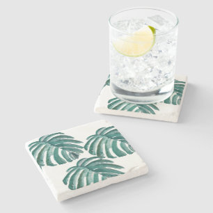 Botanical Leaf Watercolor Marble Stone Coaster