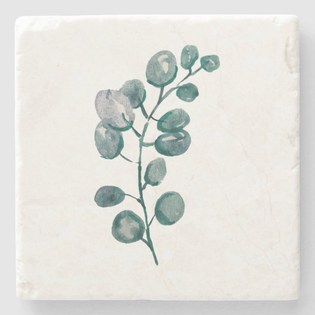 Botanical Leaf Watercolor Marble Stone Coaster (Front)
