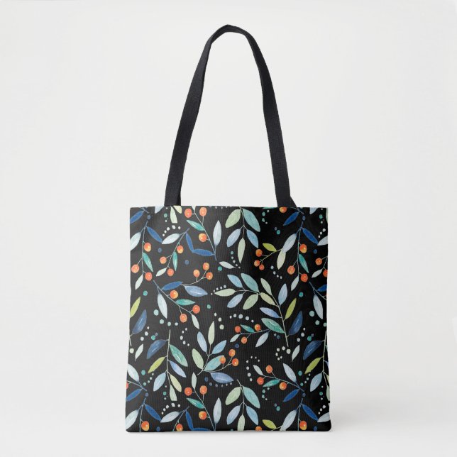 Botanical Leafs Pattern Watercolors Illustration Tote Bag (Front)