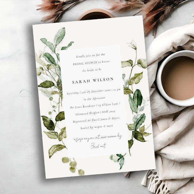 Botanical Leafy Foliage Watercolor Bridal Shower Invitation (Creator Uploaded)
