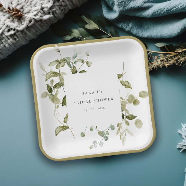 Botanical Leafy Foliage Watercolor Bridal Shower Paper Plate (Creator Uploaded)
