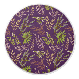 Botanical Leaves: A Stunning Purple Back Ceramic Knob
