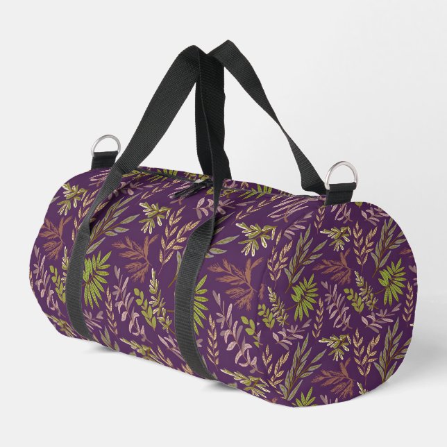 Botanical Leaves: A Stunning Purple Back Duffle Bag (Left Corner)