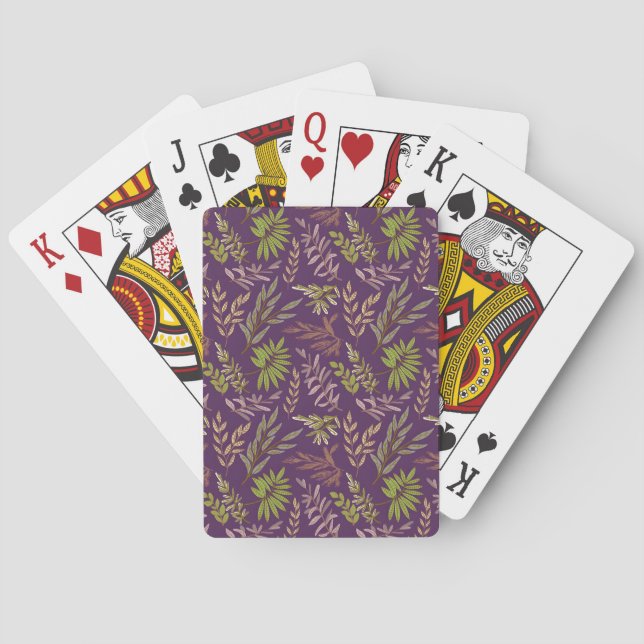 Botanical Leaves: A Stunning Purple Back Playing Cards (Back)