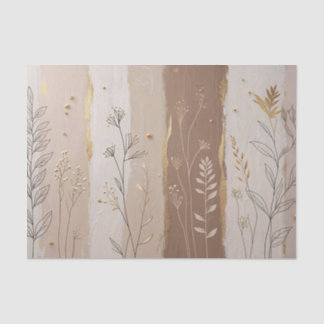 Botanical Leaves and Flowers Beige and Brown  Tissue Paper