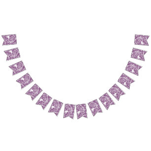 Botanical Leaves and Flowers Purple Bunting