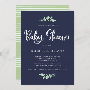 Botanical Leaves and Stripes Baby Shower Invite
