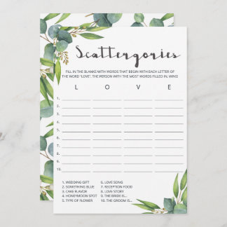 Botanical Leaves Bridal Shower Game Scattergories
