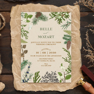 Botanical leaves christmas wedding invitation