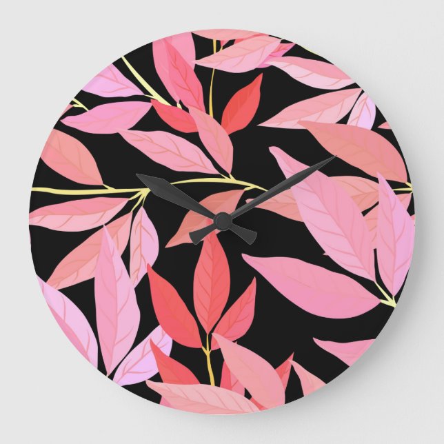 Botanical leaves, colourful seamless pattern. large clock (Front)