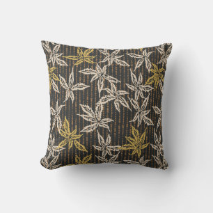Botanical leaves Complex maximalist black  Cushion