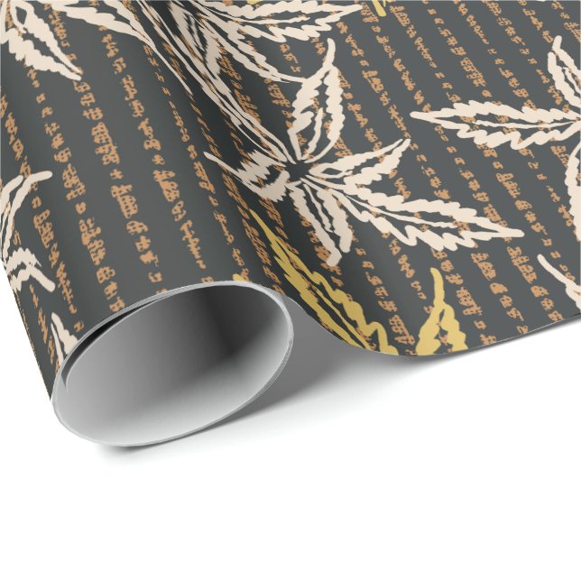 Botanical leaves Complex maximalist black  Wrapping Paper (Roll Corner)