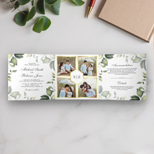 Botanical Leaves Foliage Photo Collage Wedding Tri-Fold Invitation
