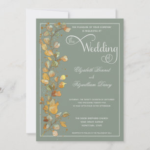Botanical Leaves Jade Photo Monogram Wedding Invit Invitation