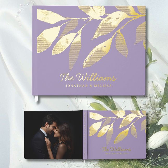 Botanical Leaves Lavender Foil Guest Book Photo  (Creator Uploaded)