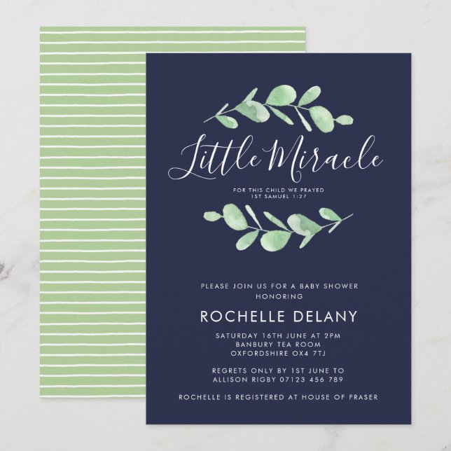 Botanical Leaves Little Miracle Baby Shower Invitation (Front/Back)