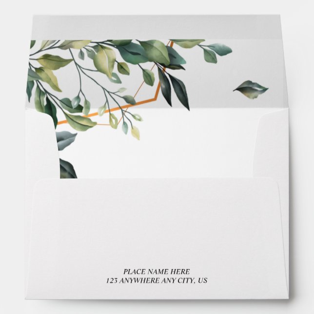 Botanical Leaves, Modern Greenery Wedding Envelope (Back (Bottom))