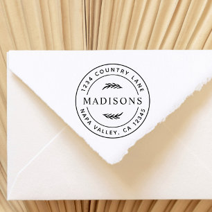 Botanical Leaves Modern Round Return Address Rubber Stamp