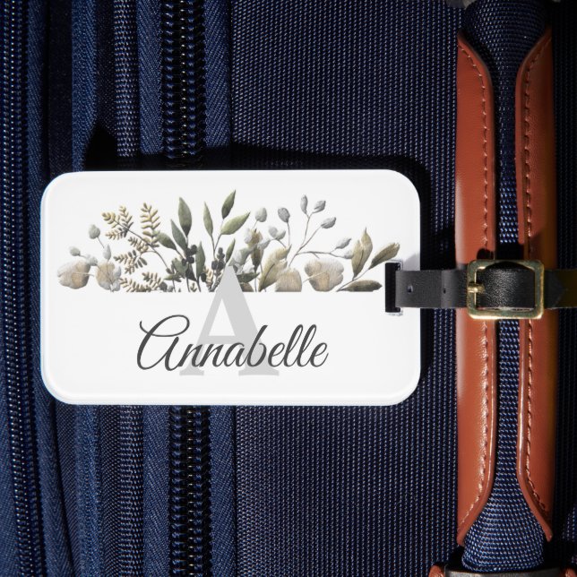Botanical Leaves Monogrammed Luggage Tag (Front Insitu 4)