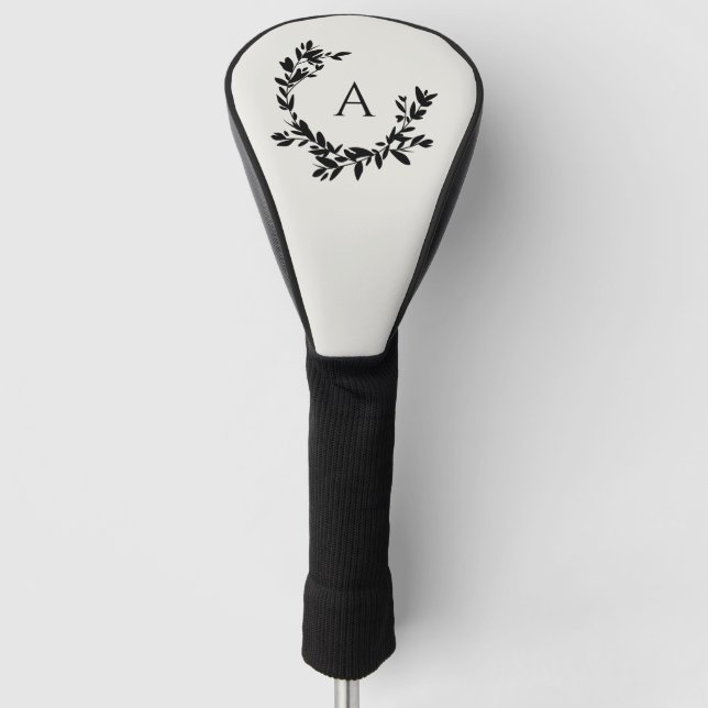 Botanical Leaves Neutral Cream Monogram Initial Golf Head Cover (Front)