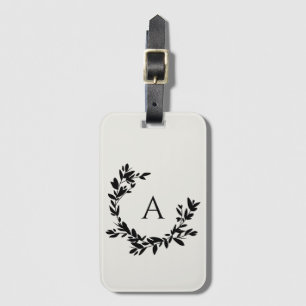 Botanical Leaves Neutral Cream Monogram Initial Luggage Tag