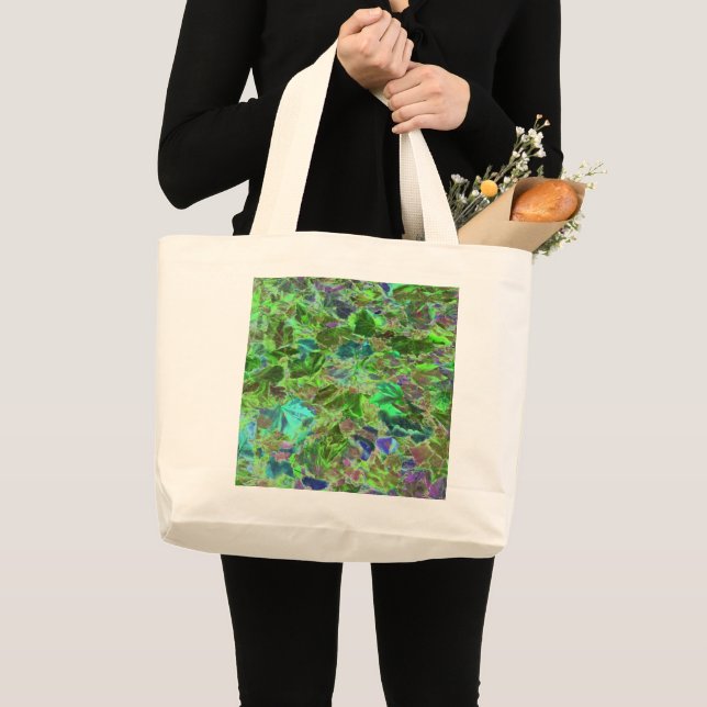 Botanical Leaves Pattern Green Large Tote Bag (Front (Product))