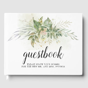 Botanical Leaves Pink Floral Wedding Guest Book