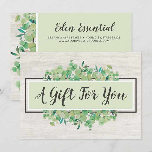 Botanical Leaves Rustic Wood Gift Certificate Card (Front/Back)