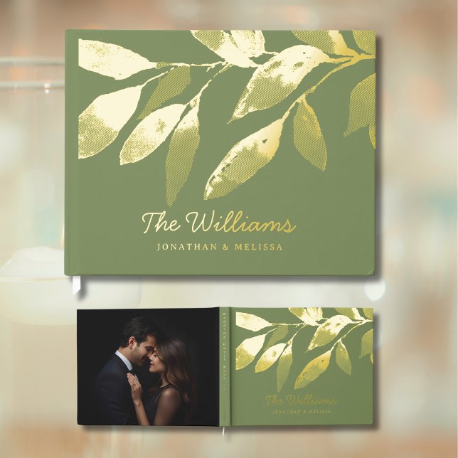 Botanical Leaves Sage Green Foil Guest Book Photo  (Creator Uploaded)