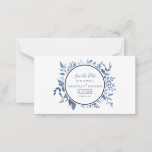 Botanical Leaves Script Navy Blue Save the Date Card