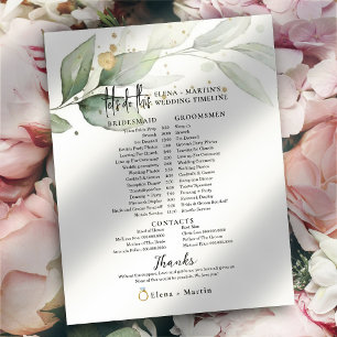 Botanical Leaves Script Text Wedding Day Timeline