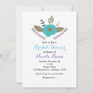 Botanical Leaves & Teal Blue Floral Invitations