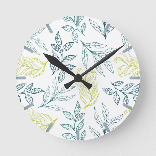 Botanical Leaves & Twiggy Branches Pattern Round Clock (Front)