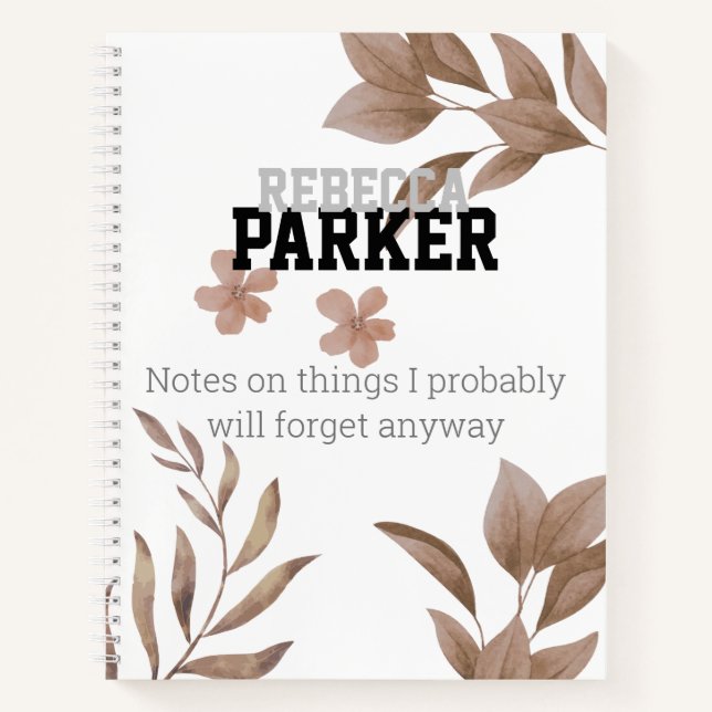 botanical leaves, two coloured name earth tones notebook (Front)