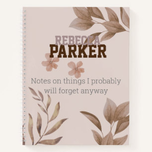 botanical leaves, two coloured name earth tones notebook