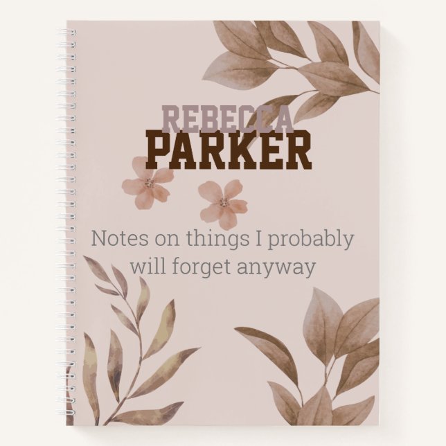botanical leaves, two coloured name earth tones notebook (Front)