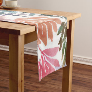 Botanical Leaves Watercolor   Floral Colorful Leaf Short Table Runner