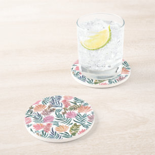 Botanical Leaves Watercolor Floral Colourful Cut Coaster