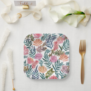 Botanical Leaves Watercolor   Floral Colourful Cut Paper Plate