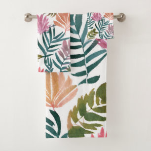 Botanical Leaves Watercolor Floral Colourful Lea Bath Towel Set