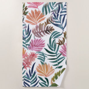 Botanical Leaves Watercolor Floral Colourful Lea Beach Towel