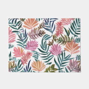 Botanical Leaves Watercolor   Floral Colourful Lea Doormat