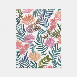 Botanical Leaves Watercolor Floral Colourful Lea Fleece Blanket