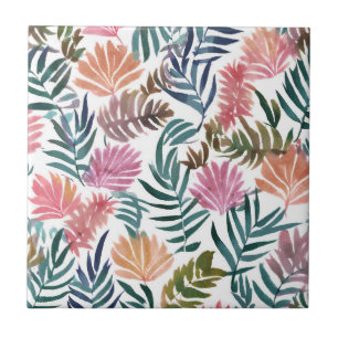 Botanical Leaves Watercolor Floral Colourful Lea Tile