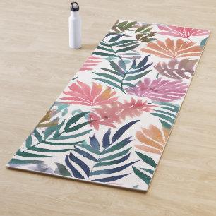 Botanical Leaves Watercolor Floral Colourful Lea Yoga Mat