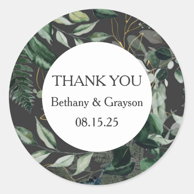 Botanical Leaves Wedding favour  Classic Round Sti Classic Round Sticker (Front)