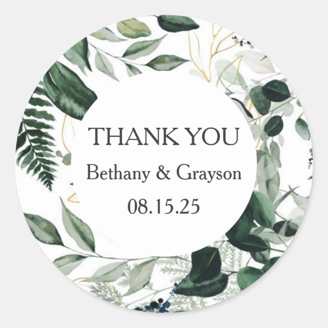 Botanical Leaves Wedding favour  Classic Round Sticker (Front)